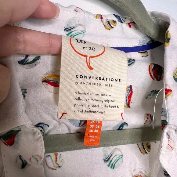 * Rare Anthropologie Losing my Marbles White Multicolor Button Down Shirt - Picture 5 of 8